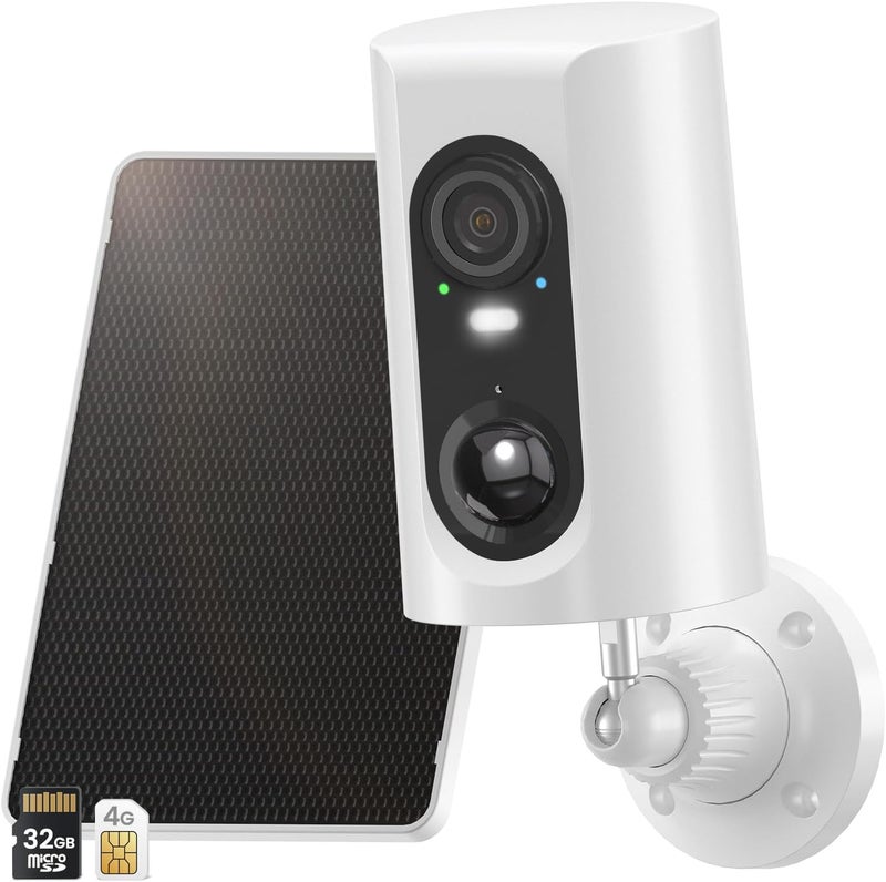 ANRAN 4G LTE Cellular Solar Security Camera Wireless Outdoor, 2K No WiFi Solar Powered Security Camera, 2 Way Audio, Smart Motion Detection, Color Night Vision, IP66, White (32GB & SIM Card Included) - Image 1